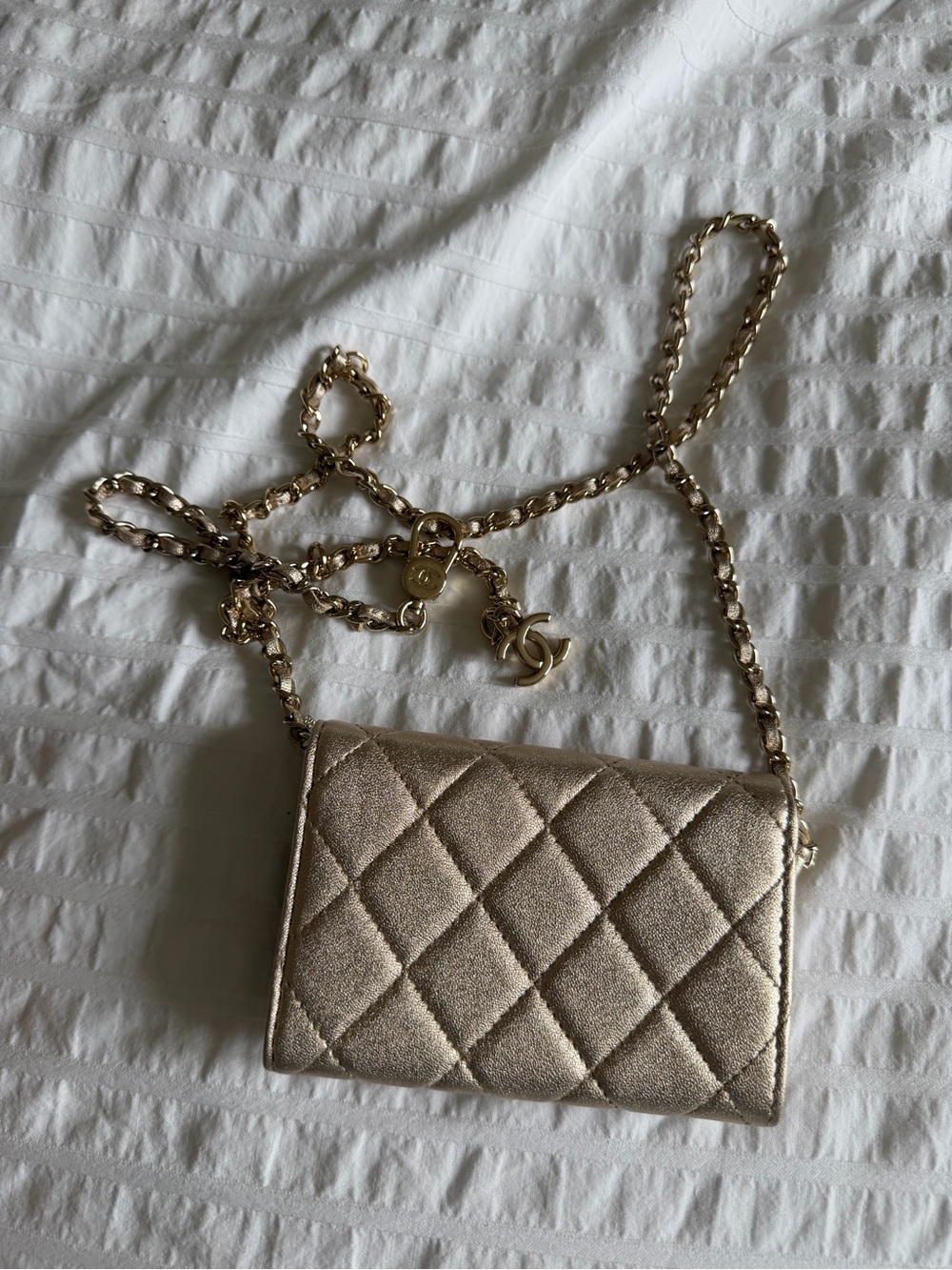 CHANEL Quilted Metallic Mini Crossbody — Gold - Picture 2 of 4